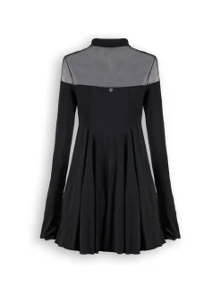 Abito mini Doll Jett con trasperenze sulle spalle e collo alto nero