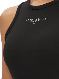Abito mini smanicato con logo nero