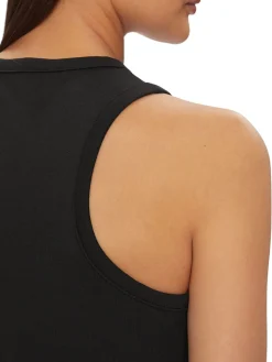 Abito mini smanicato con logo nero