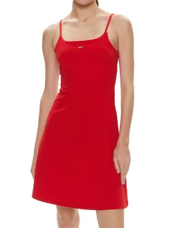 Abito mini smanicato strap flare rosso