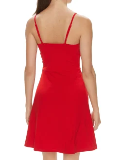 Abito mini smanicato strap flare rosso