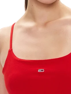Abito mini smanicato strap flare rosso