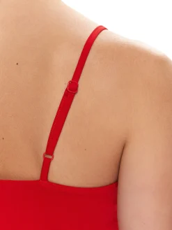 Abito mini smanicato strap flare rosso