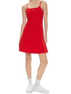Abito mini smanicato strap flare rosso