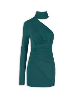 Abito mini tie Jett con fusciacca verde foresta