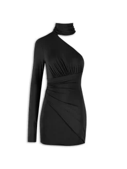 Abito mini tie Jett con fusciacca nero