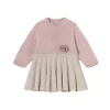 Abito plisset in tricot rosa/beige