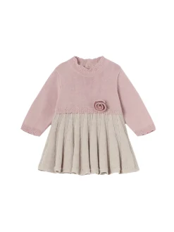 Abito plisset in tricot rosa/beige