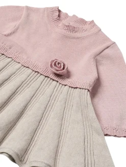 Abito plisset in tricot rosa/beige