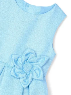Abito satinato con fiore in vita celeste