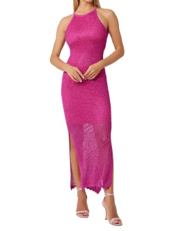 Abito smanicato mesh stitch magenta
