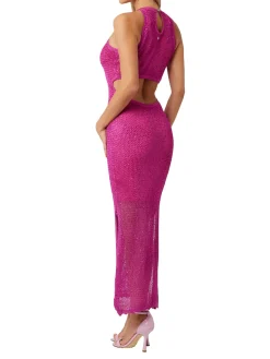 Abito smanicato mesh stitch magenta