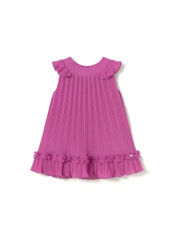 Abito smanicato plisset fucsia