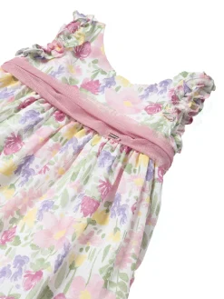 Abito stampa floreale con fusciacca neonata rosa