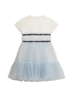 Abito tulle combinato bambina celeste