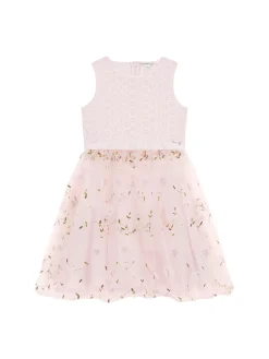 Abito tulle con ricamo sangallo e floreale cerimonia bambina rosa