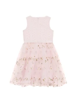 Abito tulle con ricamo sangallo e floreale cerimonia bambina rosa