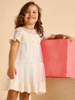 Abito tulle ricamo panna