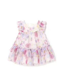 Abito tulle stampa floreale neonata rosa