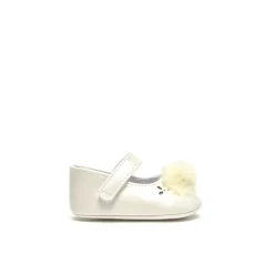 Ballerine neonata con pompon ecru