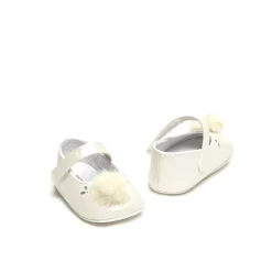 Ballerine neonata con pompon ecru