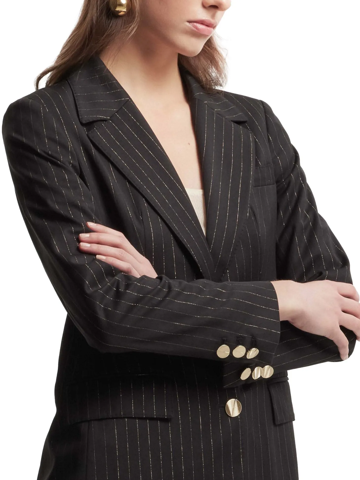 Blazer gessato 2 bottoni Irena nero/oro