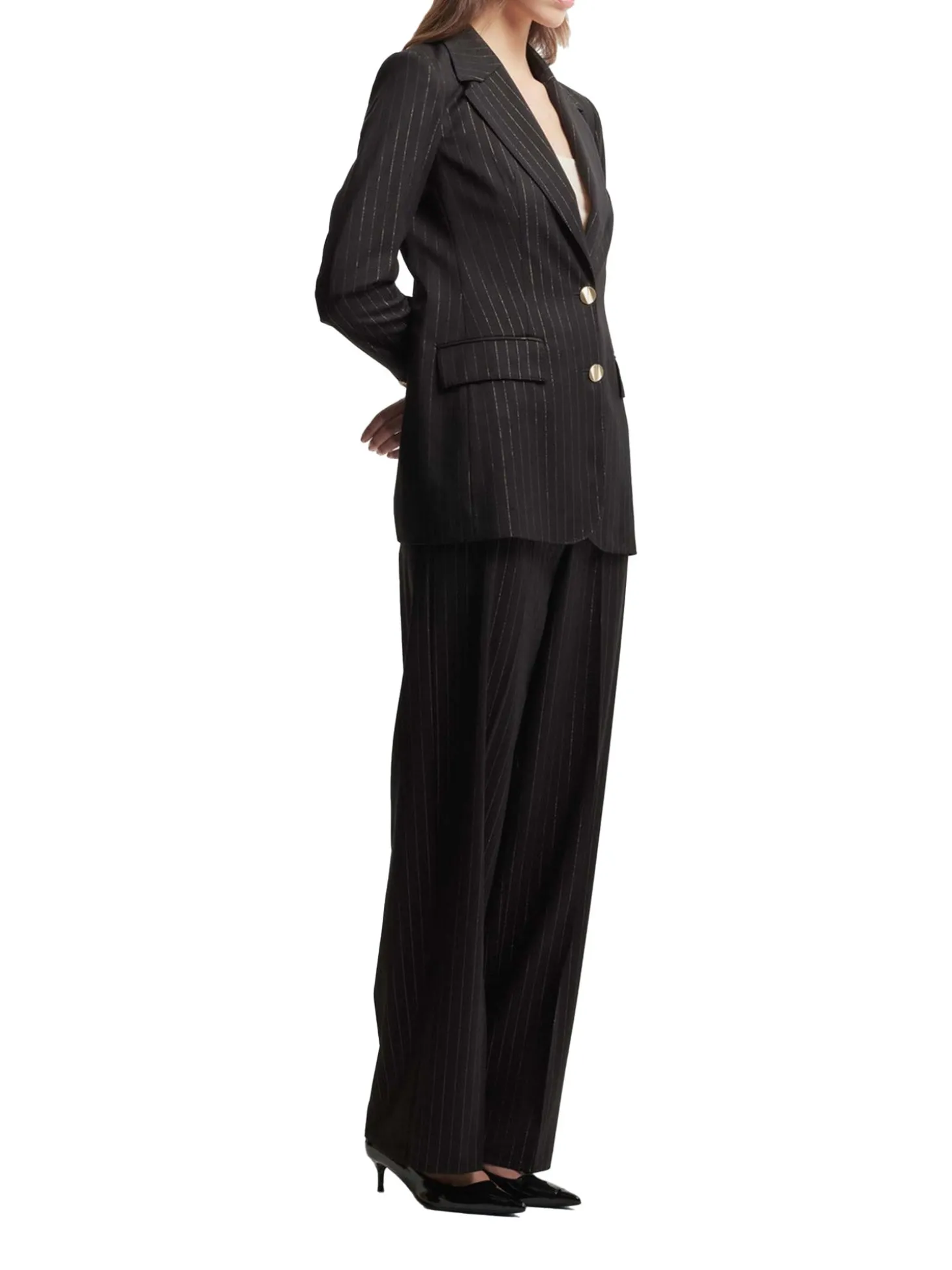 Blazer gessato 2 bottoni Irena nero/oro