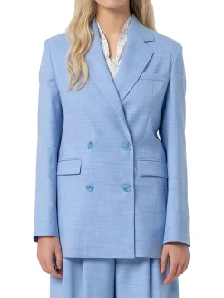 Blazer regular lungo doppiopetto celeste