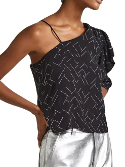 Blusa asimmetrica con dettagli strass