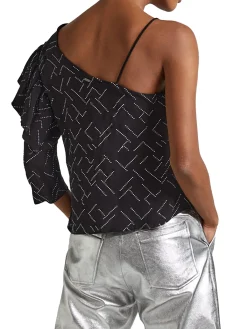 Blusa asimmetrica con dettagli strass