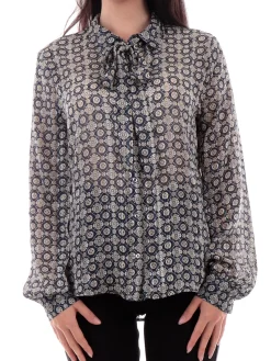 Blusa con fiocco e manica a sbuffo fantasia