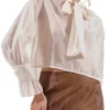 Blusa con fiocco e maniche a sbuffo burro