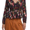 Blusa fiorata a maniche lunghe nero