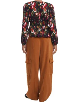 Blusa fiorata a maniche lunghe nero