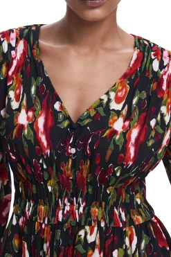 Blusa fiorata a maniche lunghe nero