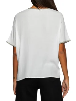 Blusa maniche corte con dettagli lurex bianca