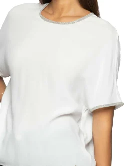 Blusa maniche corte con dettagli lurex bianca