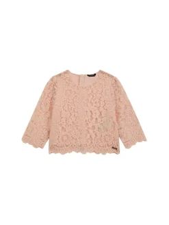 Blusa pizzo manica 3/4 cerimonia bambina rosa