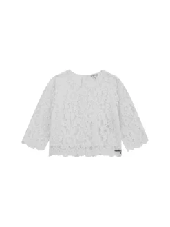Blusa pizzo manica 3/4 cerimonia bambina bianco
