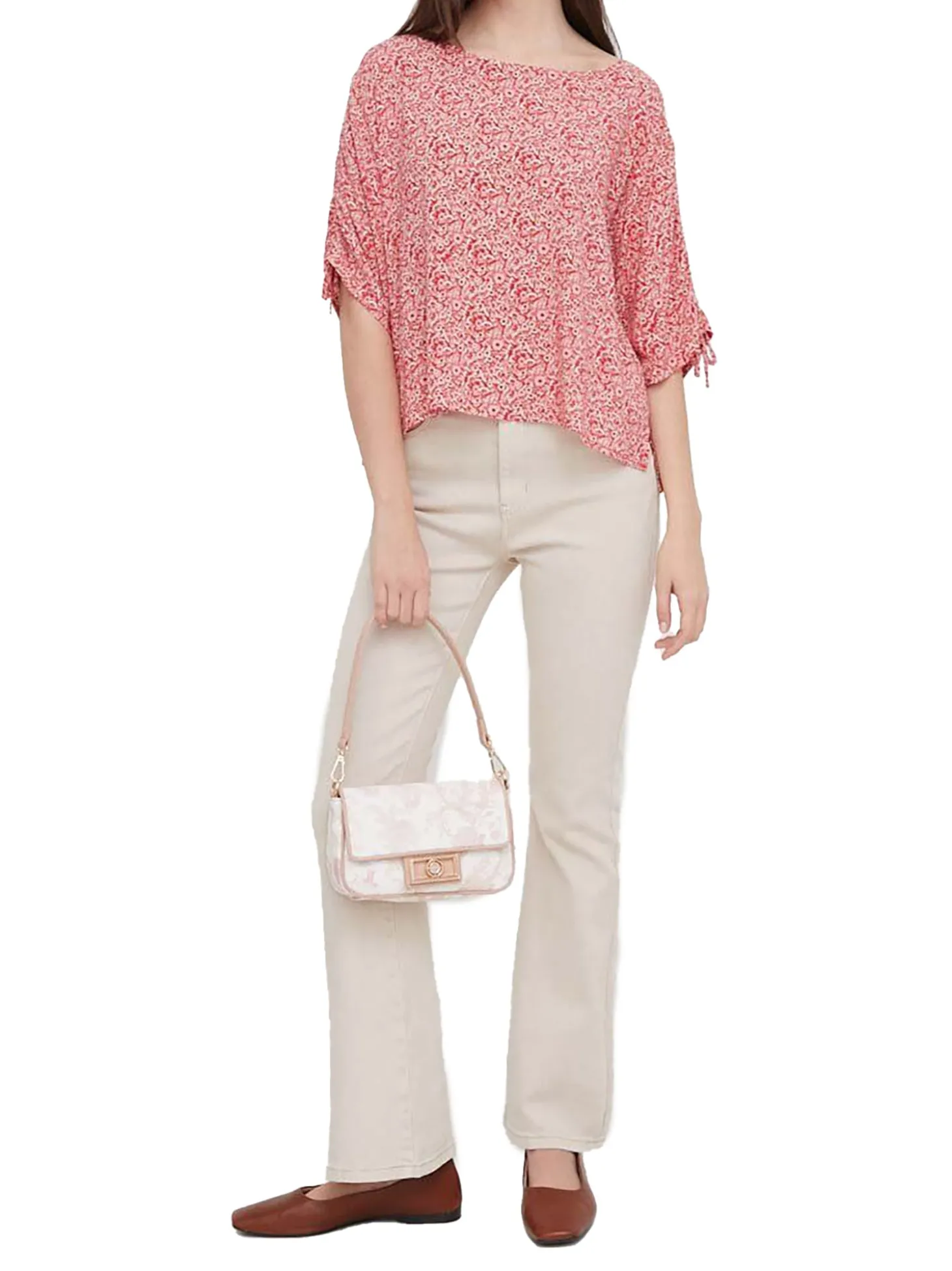 Blusa stampa floreale con manica 3/4