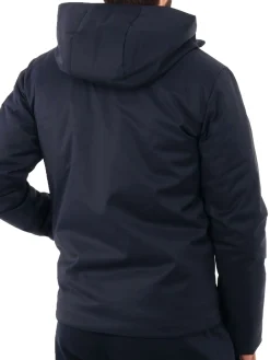 Bomber con zip e cappuccio in nylon blu