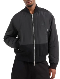 Bomber con zip in nylon nero/grigio