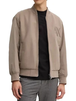 Bomber in panno con zip patch logo beige