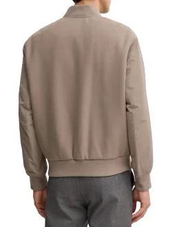 Bomber in panno con zip patch logo beige