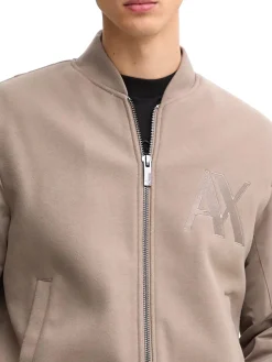 Bomber in panno con zip patch logo beige