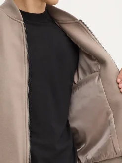 Bomber in panno con zip patch logo beige