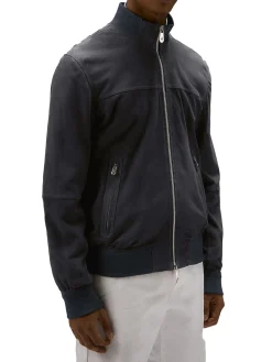 Bomber in pelle scamosciata blu