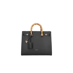 Borsa a mano con manici bamboo nero