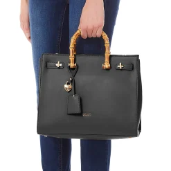 Borsa a mano con manici bamboo nero