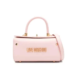 Borsa a mano stile bauletto con logo frontale cipria